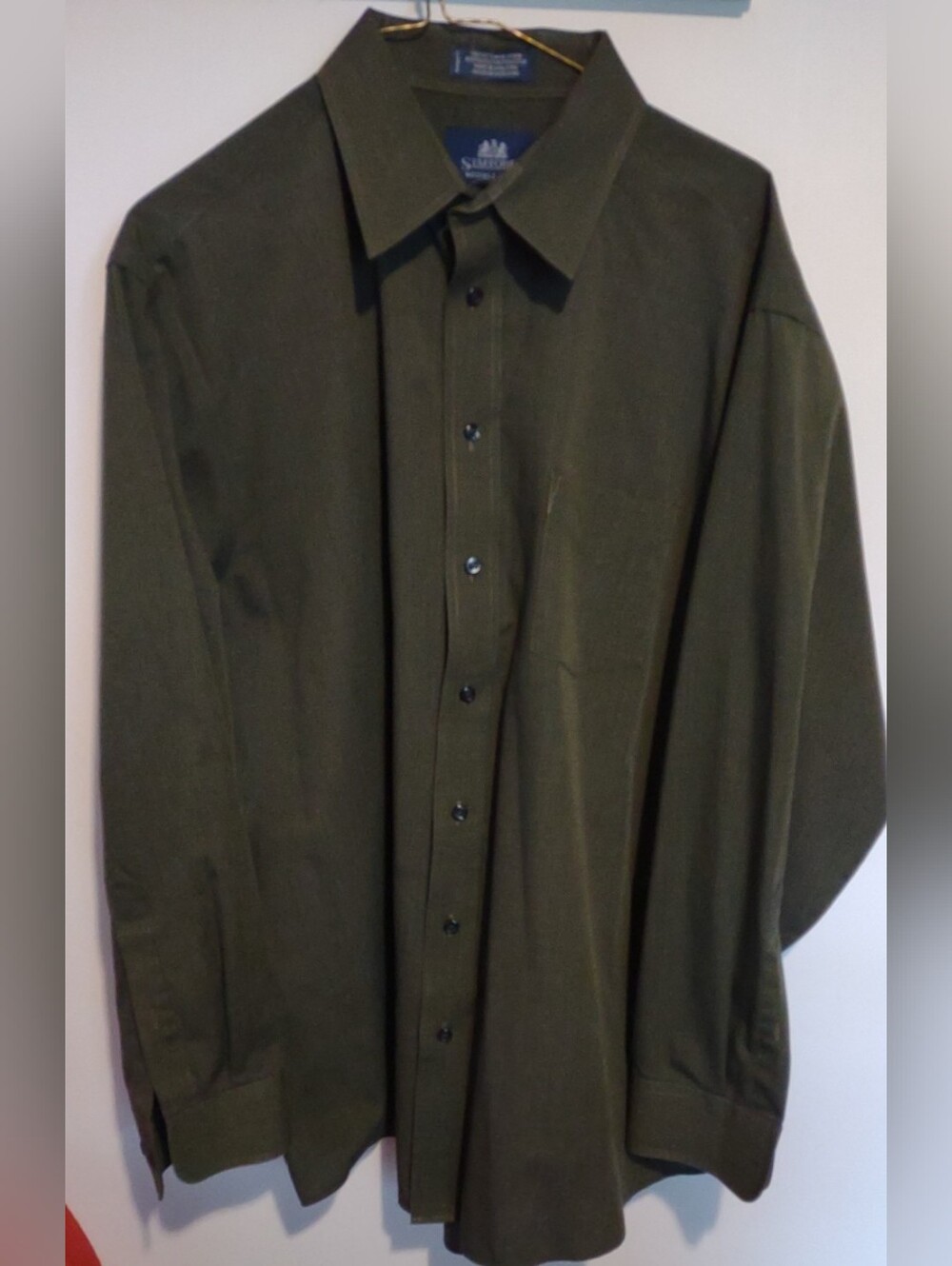 Stafford Men's Long Sleeve Button-down Shirt -17 34/35- Olive Green Wrinkle free